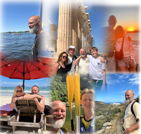 Collage van Edwin met familie, reizen en buitenactiviteiten